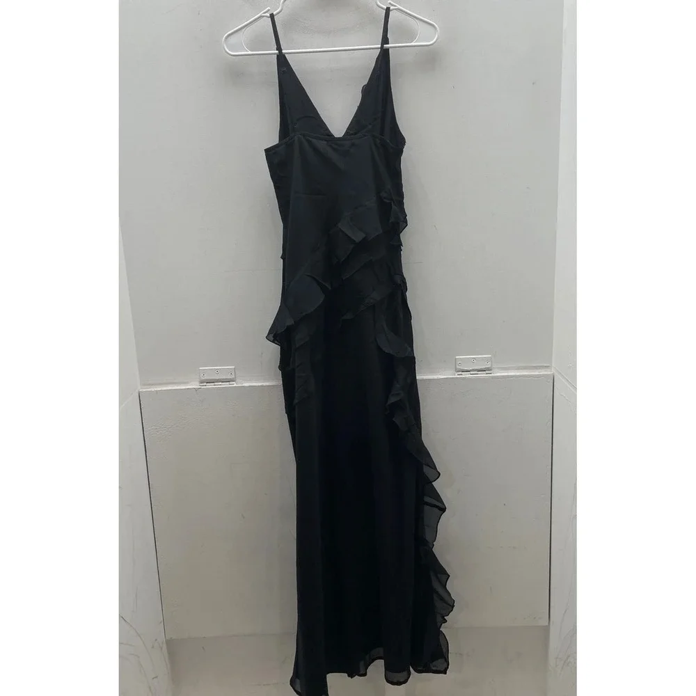 Abercrombie & Fitch Black Ruffle Maxi Dress V-Neck Spaghetti Strap Small